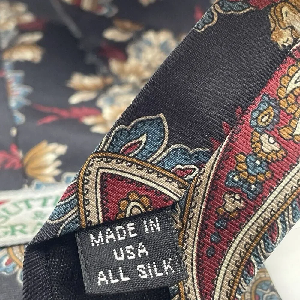 VTG Sutter and Grant Black Paisley 100% Silk Men's Neck Tie  USA Long‎ 61